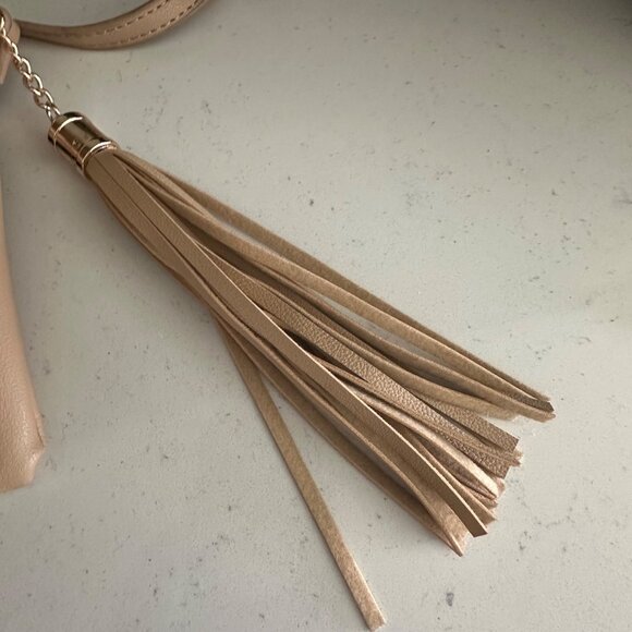 Handcrafted Beige Crossbody Bag With Red & Blue Accent Stitching Tassel Detail & - Picture 8 of 10